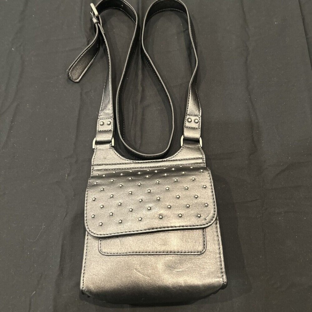 ColdWater Creek Studded Black Crossbody Purse Bag Faux Leather Handbag #349